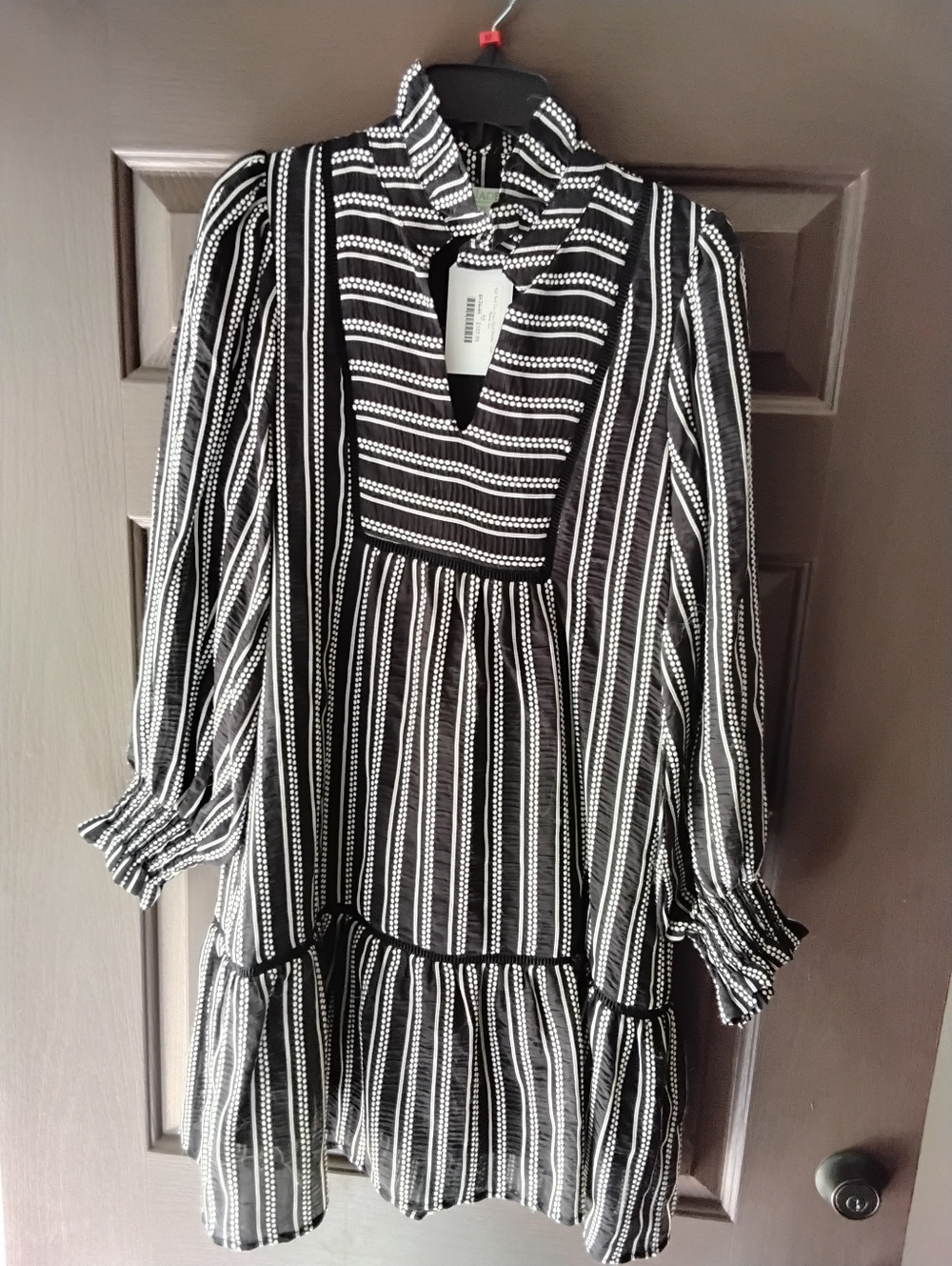 Jade Melody Tam Black & White Striped Long-Sleeve Tiered Dress Small
